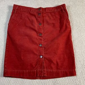 J.Crew Corduroy Button Front Skirt Rust Red Size 8